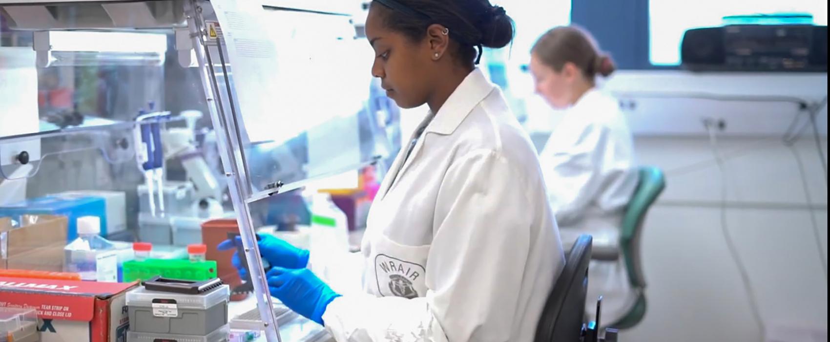 Two scientists at lab bench